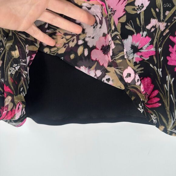 Tacera XL Black Pink Floral Ruffle Shift Dress Sleeveless Wedding Guest Feminine - Picture 6 of 12